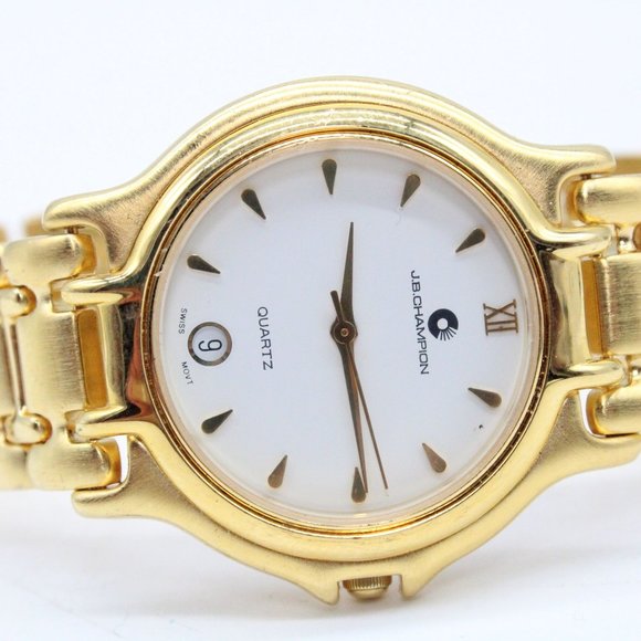 J.B Champion Watch Mens Gold Tone Stainless Steel Classic White Dial Swiss Movt - Picture 6 of 8